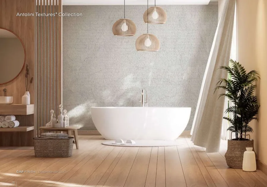Antolini Dolomite del Sud dolomit in Gap Finish, soft white-grey field, residential bathroom install