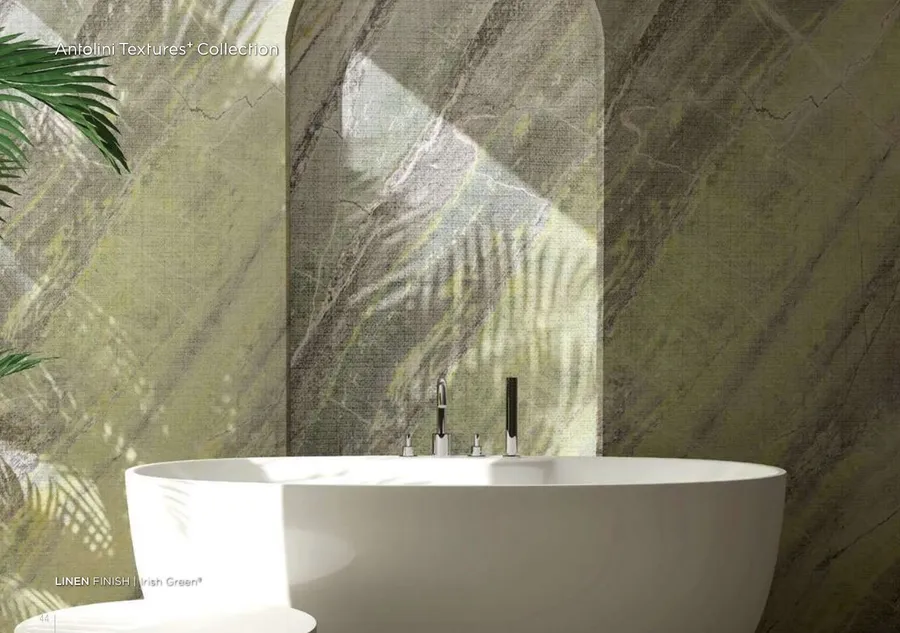 Antolini Irish Green marble in Linen Finish, deep green with iron passages