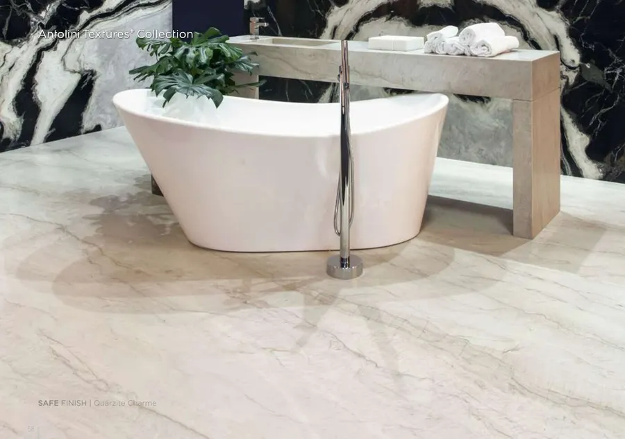 Antolini Quarzite Charme quartzite in Safe Finish, soft cream field with subtle drift
