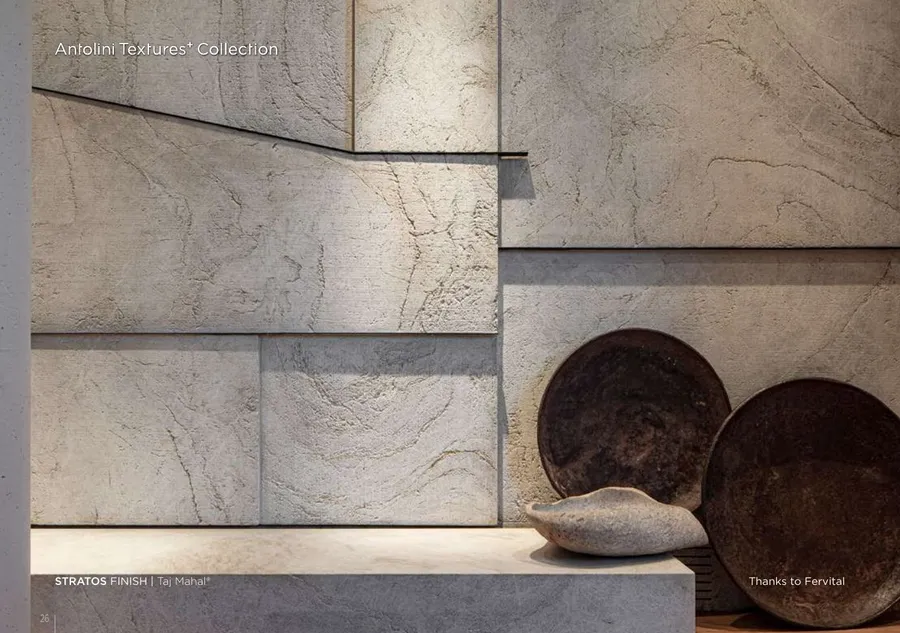 Antolini Taj Mahal quartzite in Stratos Finish, soft cream field with subtle directional layering