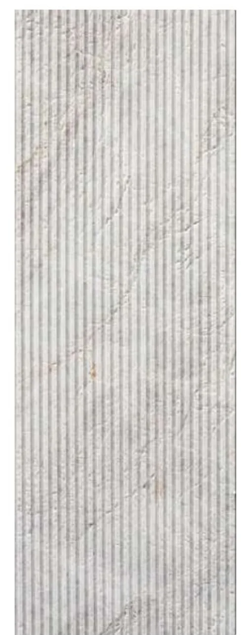 Ribbed finish on Antolini stone — square-shouldered vertical profile