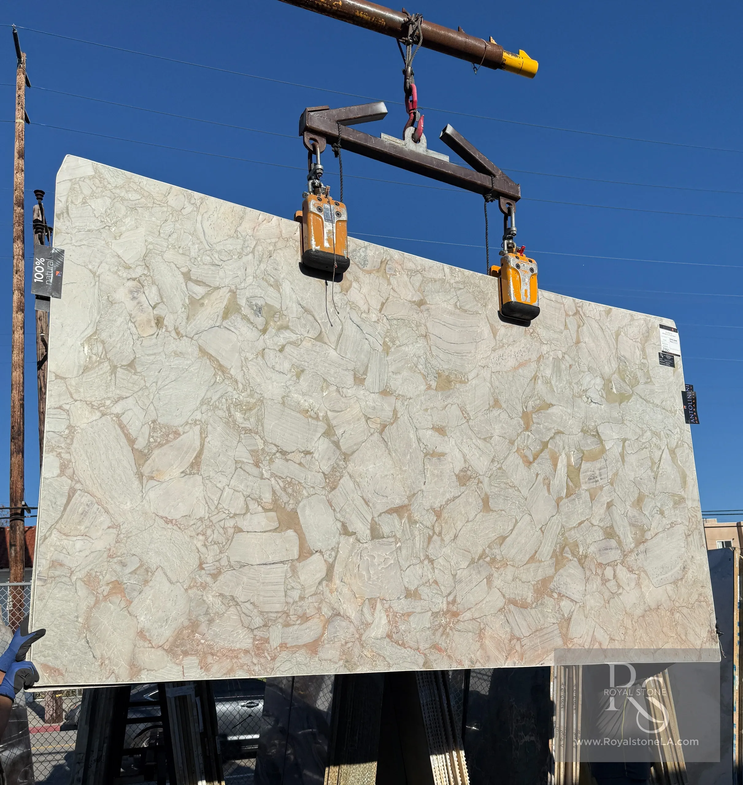 Arabesco Ceppo Taupe quartzite slab at Royal Stone Los Angeles
