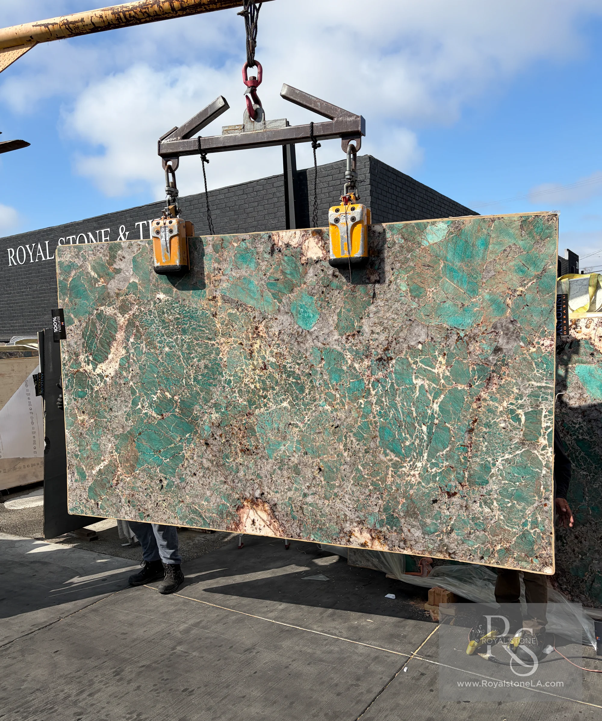 2cm Antolini Amazonite AO735 quartzite slab in polished finish, turquoise-green with grey, white, and blush mineral movement, 69 by 117 inches