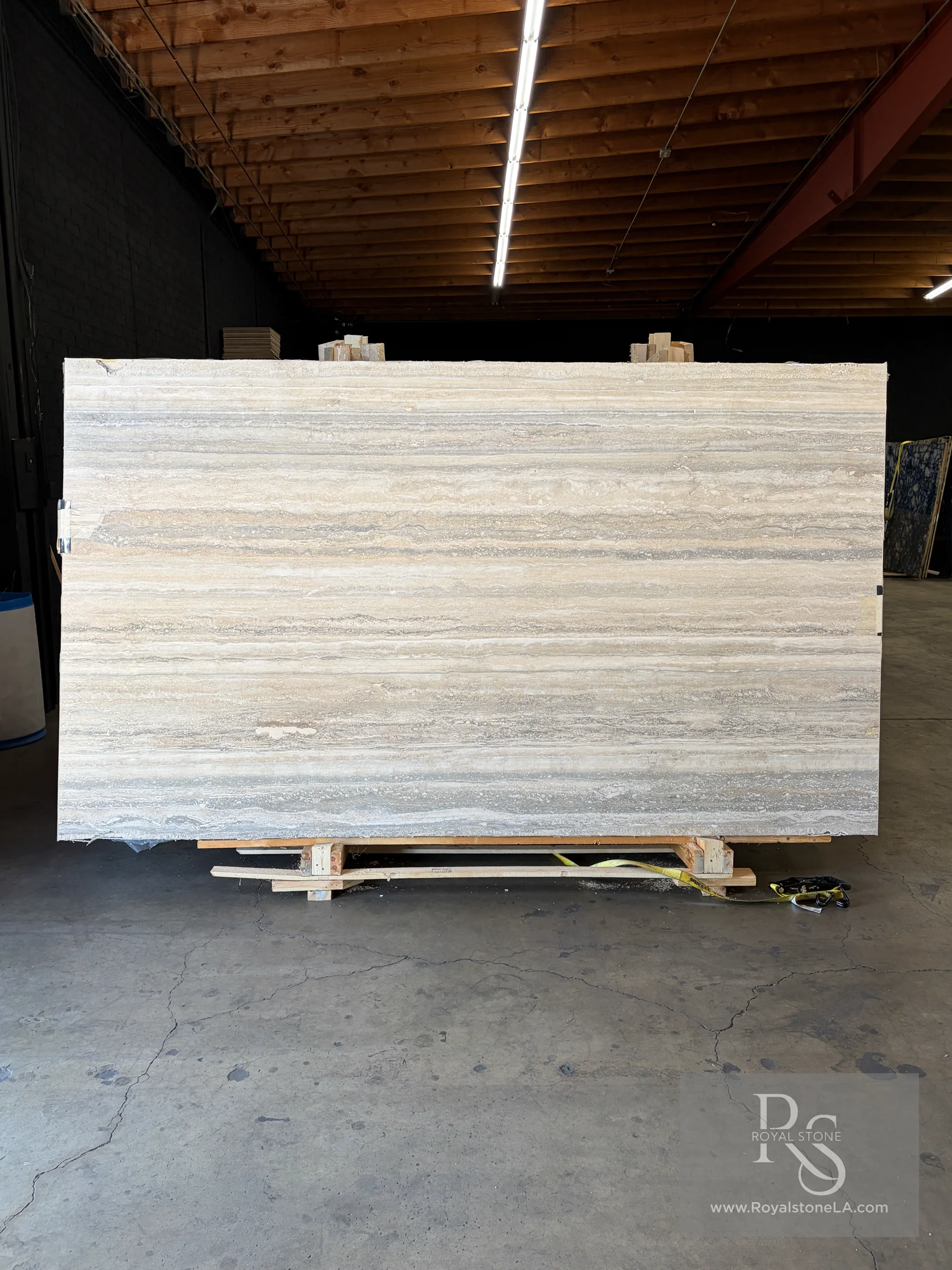 Antolini Ocean Blue Silver Original Travertine EG365 filled and honed slab, 78 by 126 inches