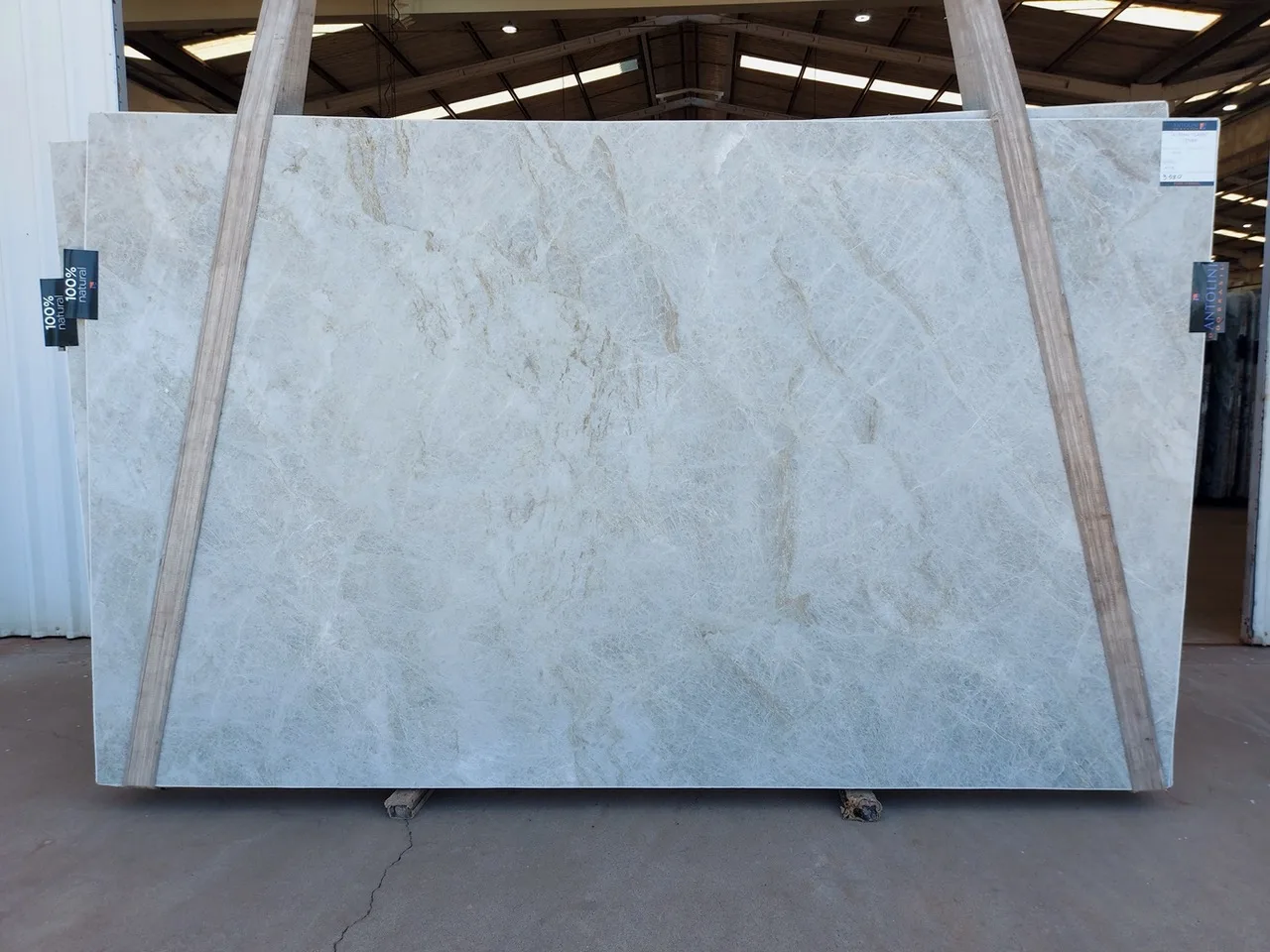 Antolini Taj Mahal Classic quartzite slab with quiet cream field and soft warm undertones, polished finish