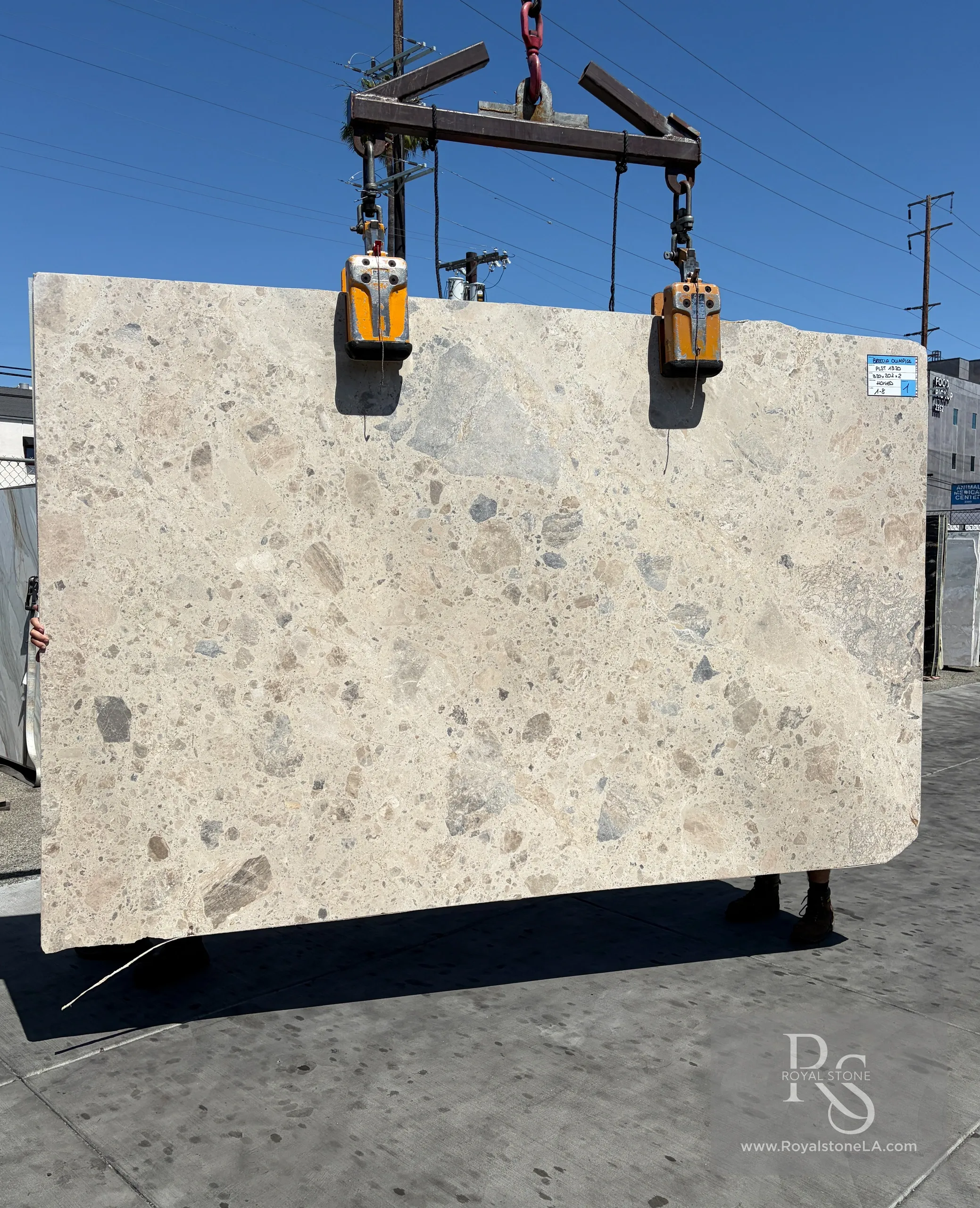 2cm Ceppo Breccia Olympia honed finish marble slab, 80 inches by 126 inches