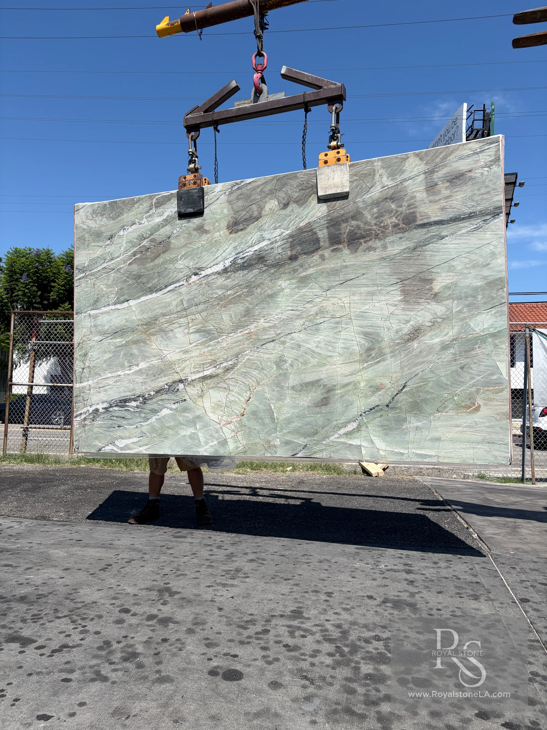Emerald Green Patagonia Amazzoni honed quartzite slab BAS7783, 78 by 126 inches, lifted at the Royal Stone yard in Los Angeles
