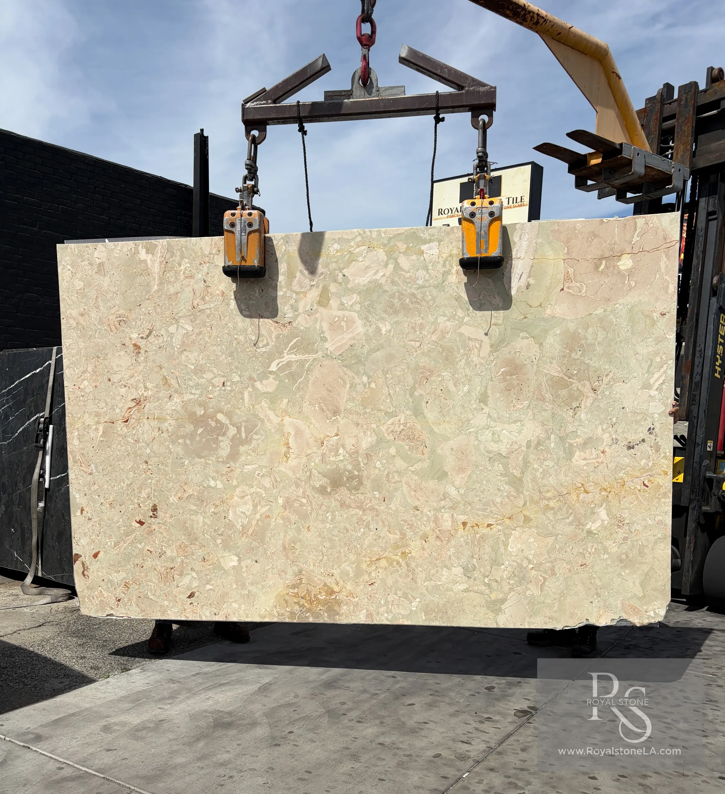2cm Ceppo Breccia Quattro Marble Slab Honed Finish featuring green and beige colors with golden undertones