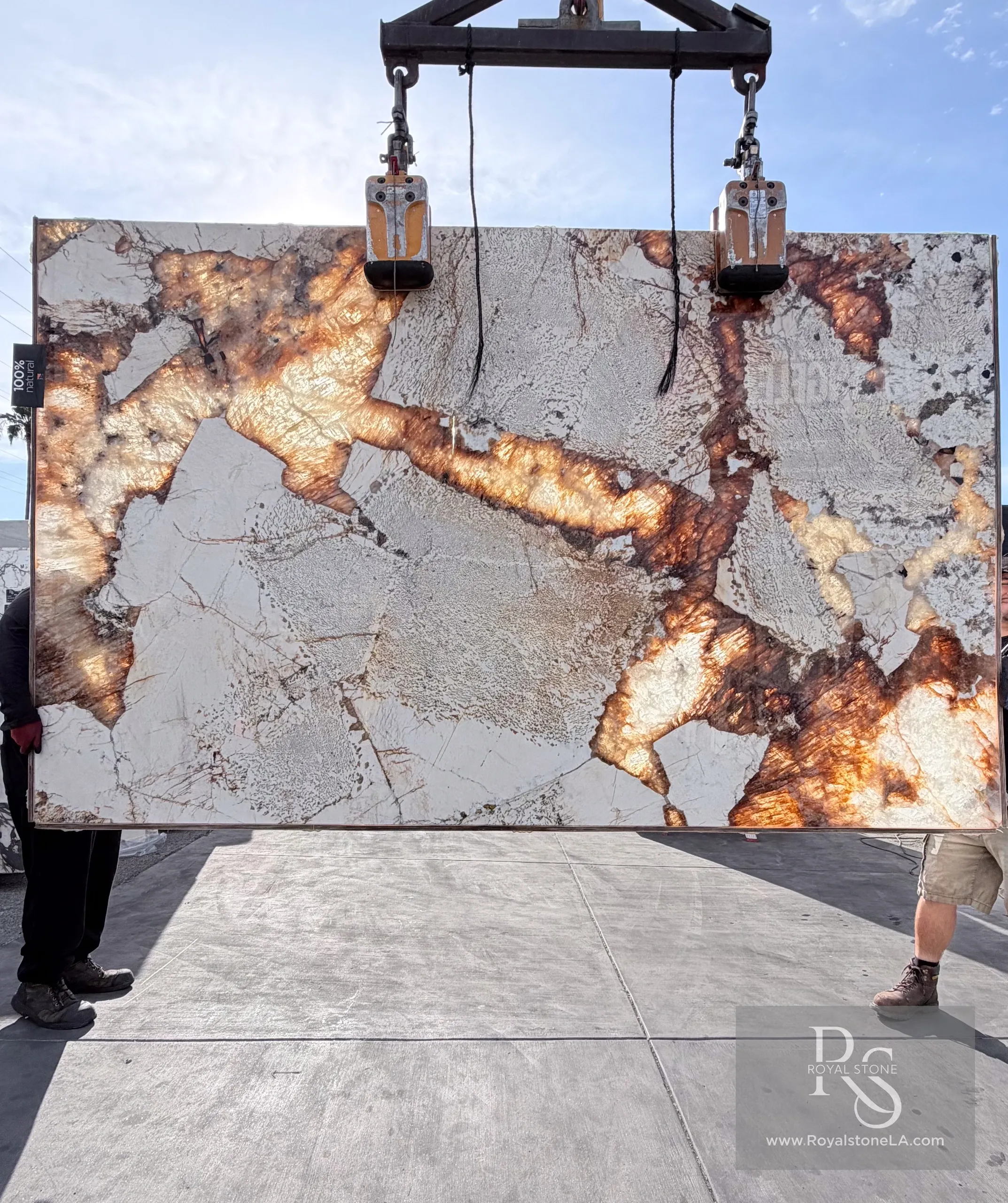 Backlit Antolini Patagonia Original Unique Polished quartzite slab showing depth and luminosity