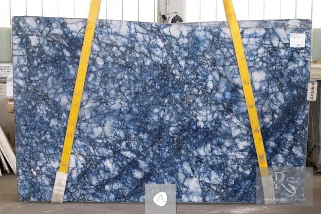 2cm Antolini Cristallo Cobalt Blue Zaffiro treated slab in polished finish, 75 inches by 120 inches