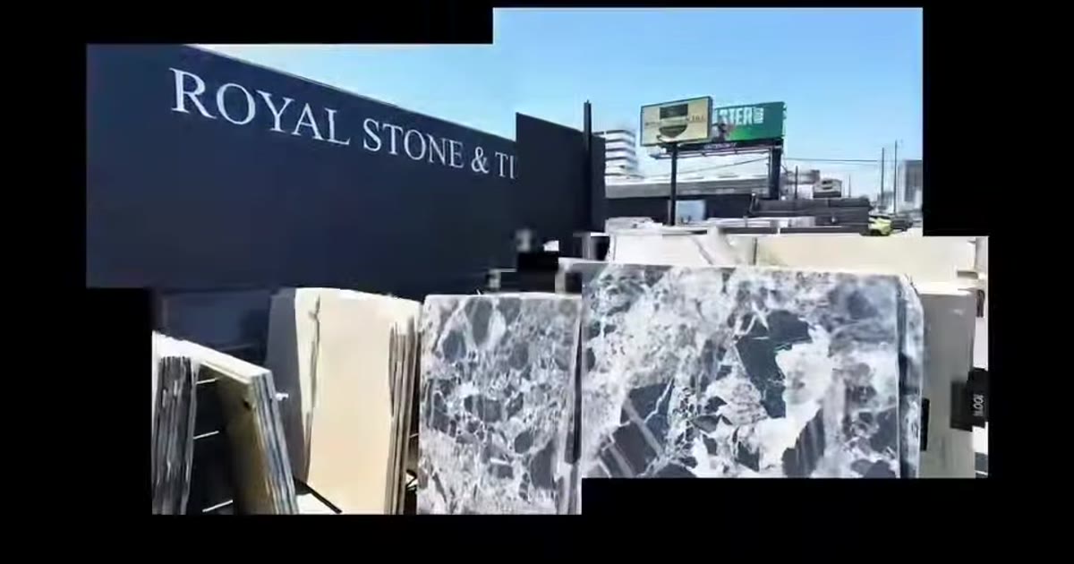 Aerial view of the Royal Stone and Tile yard in West Los Angeles with hand-selected stone slabs