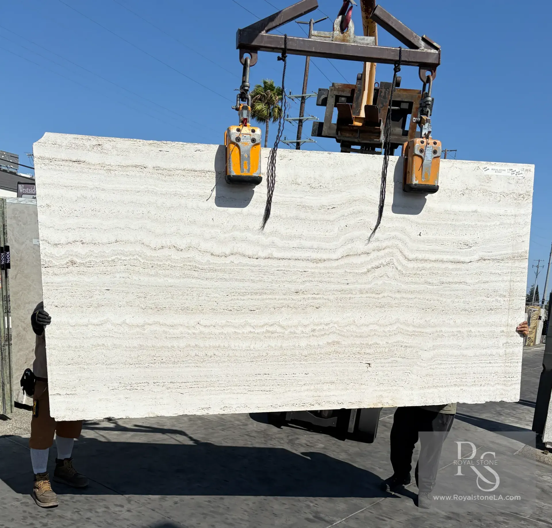 Detail texture of the 2cm Travertino Sandblasted Cemento Vein Cut Ivory slab — Cemento-register cream with vein-cut lines and stippled sandblasted surface
