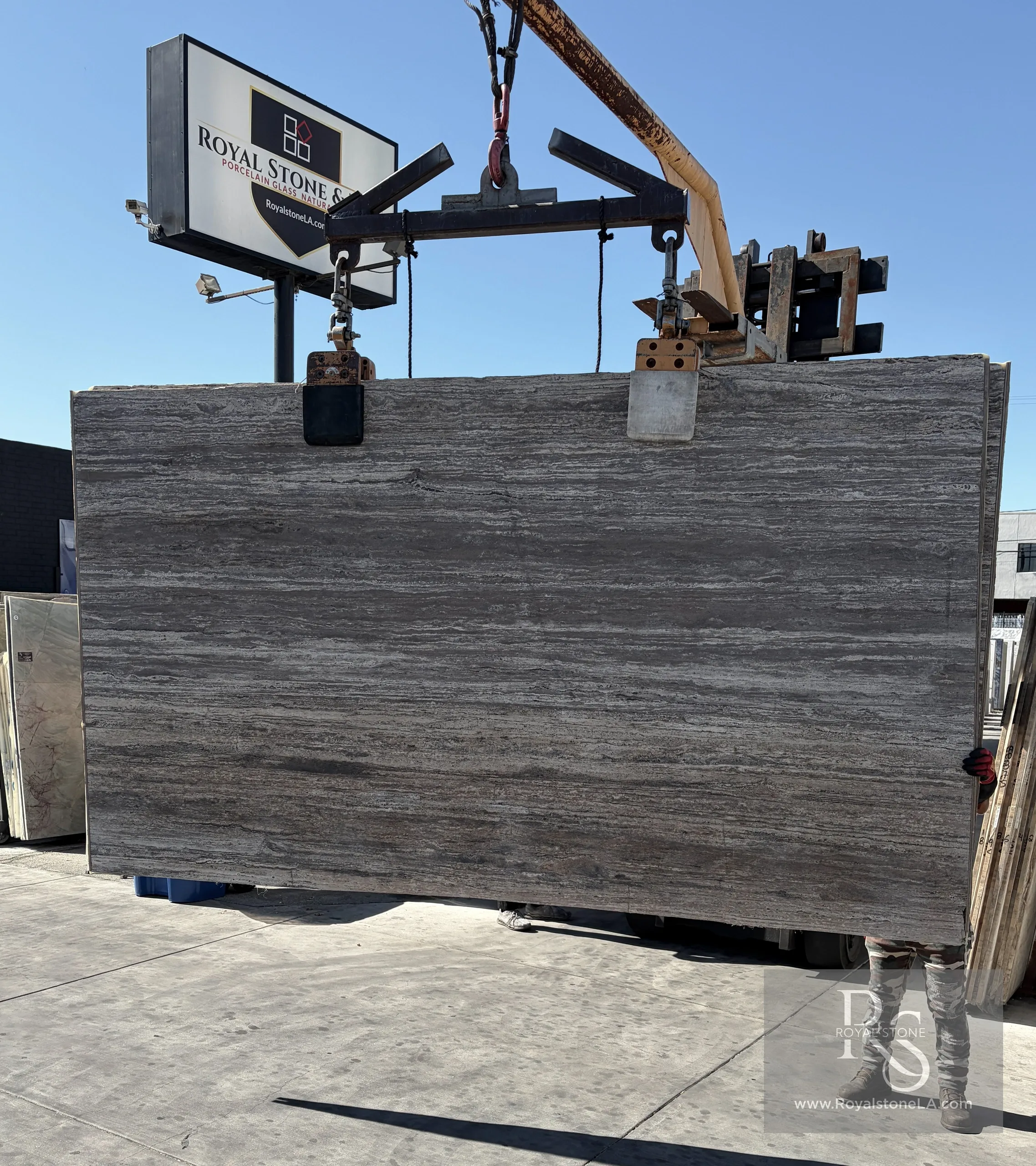 Travertine Slab Travertino Titanium Honed and Filled with natural tactile surface