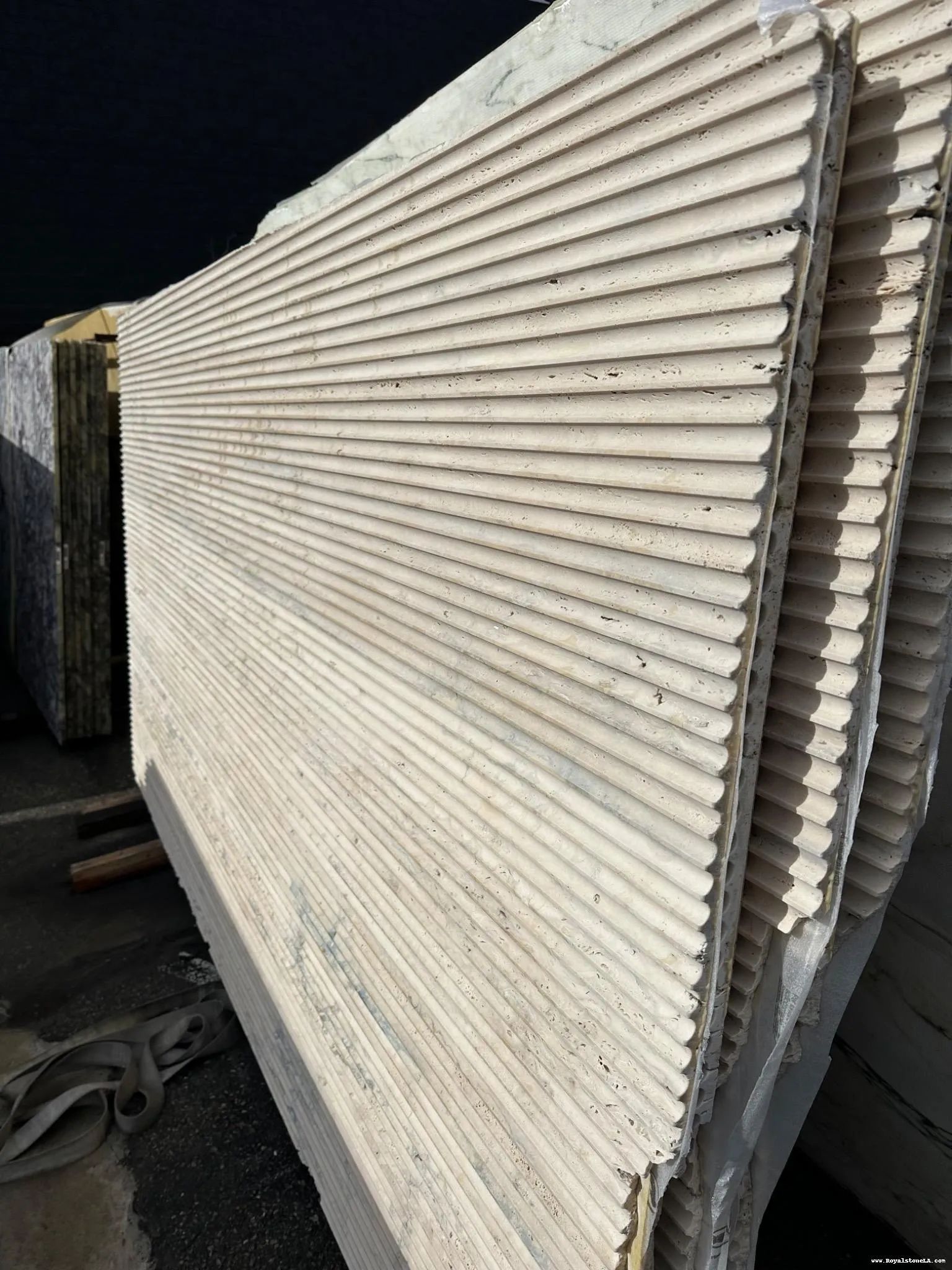 Antolini fluted finish slabs on display