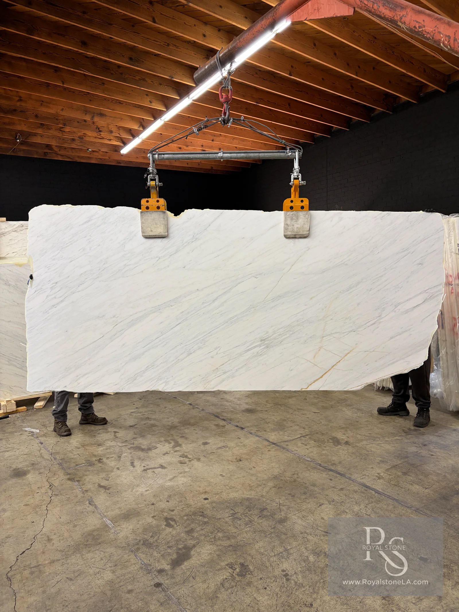 Calacatta Caldia Soft White Select marble slab at Royal Stone Los Angeles