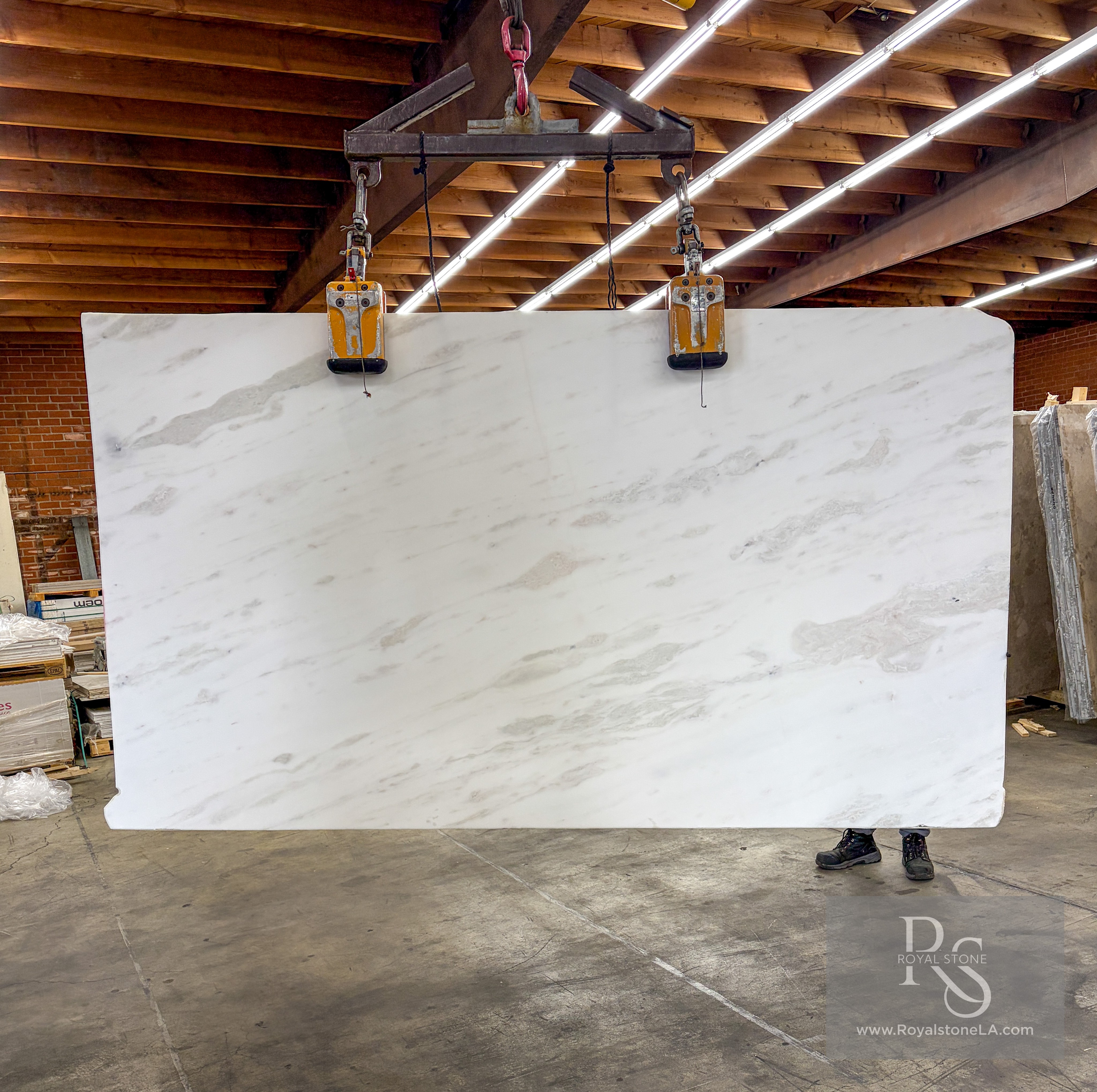Rhino White marble slab at Royal Stone Los Angeles