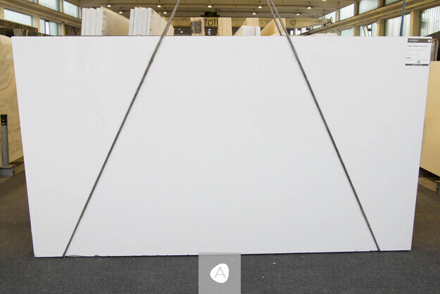 Bianco Thassos Extra marble slab with pure bright-white field, polished