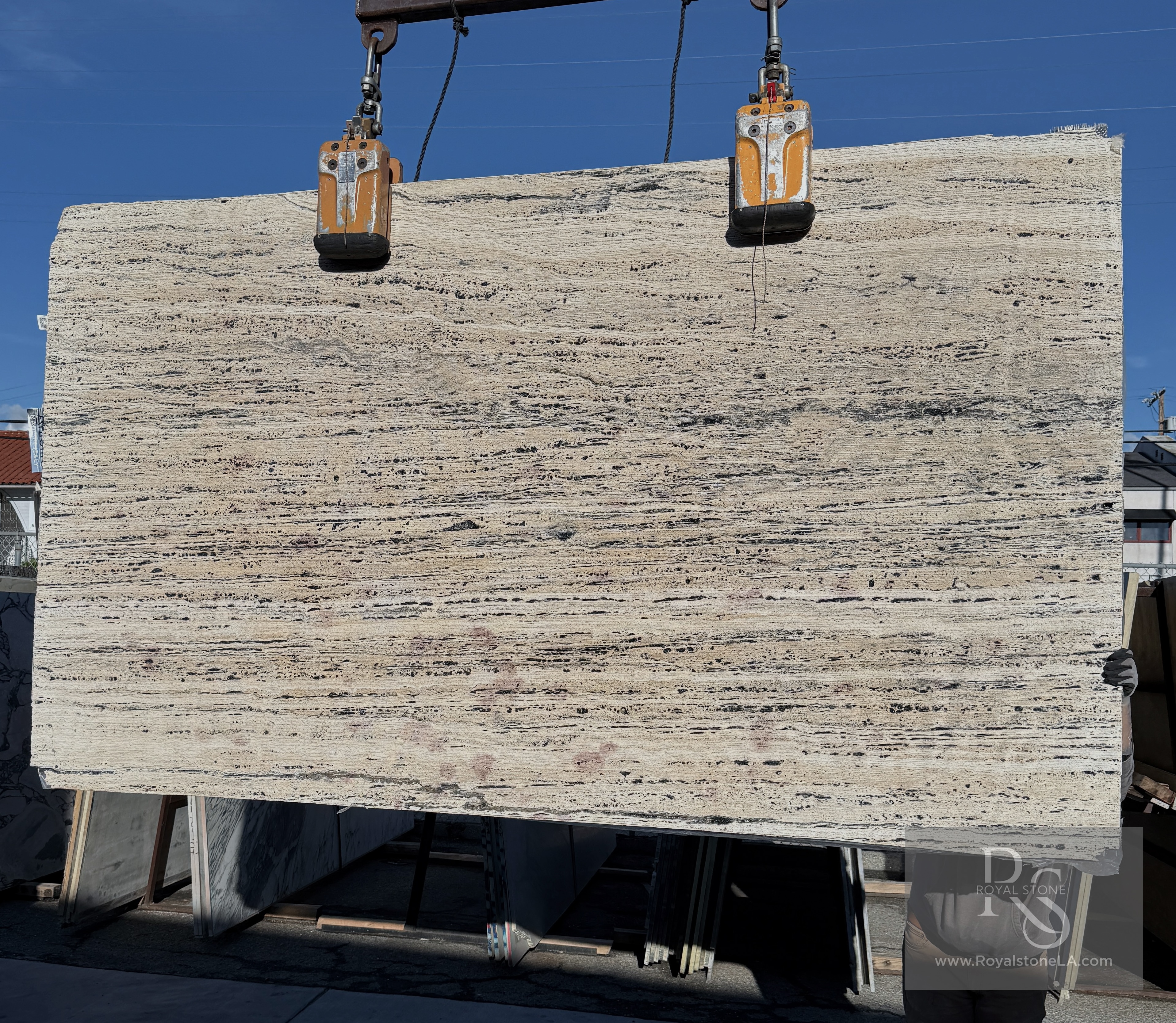 Royal Stone slab yard in West Los Angeles, designated source for the Pacific Palisades rebuild