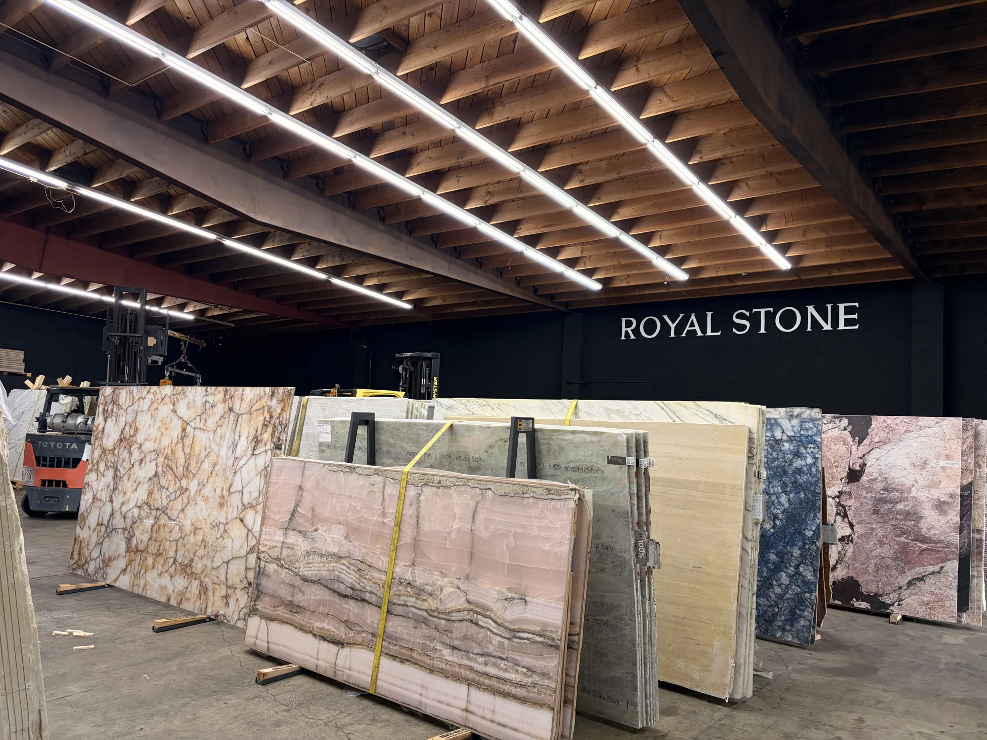 The indoor slab gallery at Royal Stone in Los Angeles