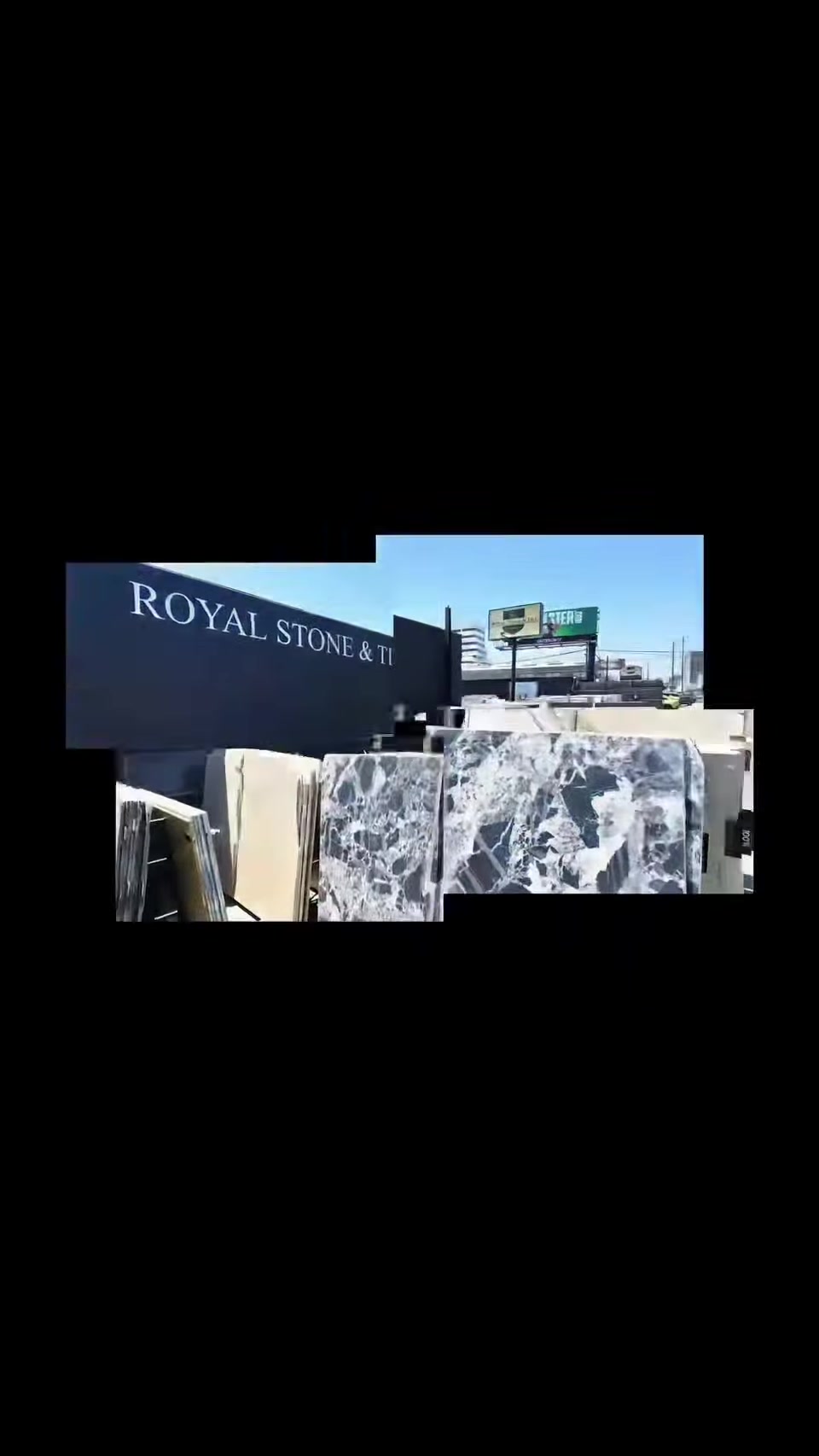 Aerial view of Royal Stone & Tile's West Los Angeles slab yard with hand-selected stone slabs